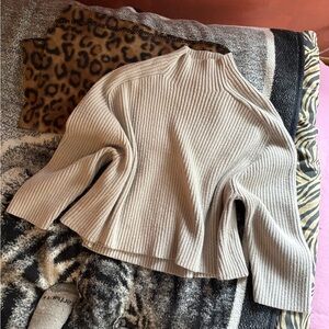 H&M cream ribbed long sleeve mock neck sweater, oversized/one size